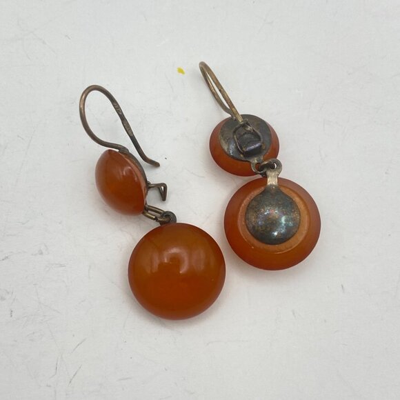 Vtg Baltic Amber Earrings Soviet 875 Silver USSR Hallmark Mid Century Hinge Back - Picture 9 of 16
